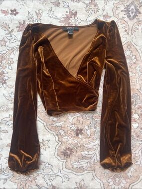 Forever 21 Brown Velvet Wrap-Front Crop Top
